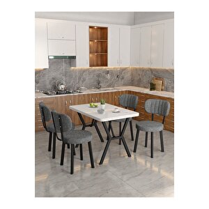 Azra 70x110cm Beyaz Mutfak Masası, Mutfak Masası Takımı, Yemek Masası, 4 Koyu Gri Sandalye