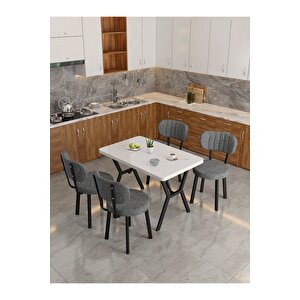 Azra 70x110cm Beyaz Mutfak Masası, Mutfak Masası Takımı, Yemek Masası, 4 Koyu Gri Sandalye