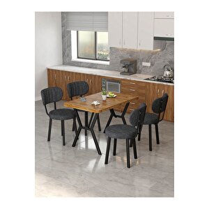 Azra 70x110cm Atlantik Mutfak Masası, Mutfak Masası Takımı, Yemek Masası, 4 Antrasit Sandalye