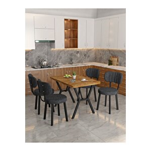 Azra 70x110cm Atlantik Mutfak Masası, Mutfak Masası Takımı, Yemek Masası, 4 Antrasit Sandalye