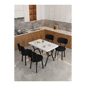 Azra 70x110cm Beyaz Mutfak Masası, Mutfak Masası Takımı, Yemek Masası, 4 Siyah Sandalye