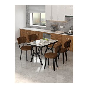 Azra 70x110cm Efes Mutfak Masası, Mutfak Masası Takımı, Yemek Masası, 4 Kahverengi Sandalye
