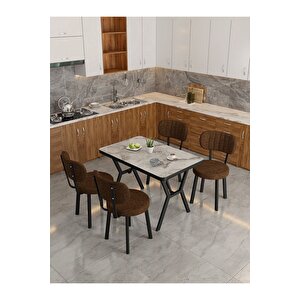 Azra 70x110cm Efes Mutfak Masası, Mutfak Masası Takımı, Yemek Masası, 4 Kahverengi Sandalye