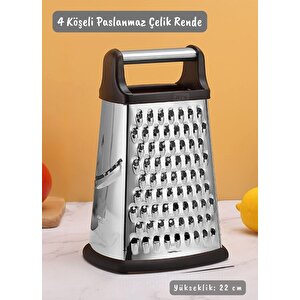 Paslanmaz Çelik Rende Silikon Tabanlı 4 Taraflı Rende  İnox 22 Cm