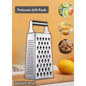 Paslanmaz Çelik Rende 4 Taraflı Sebze Rendesi Çelik Rende İnox 24 Cm