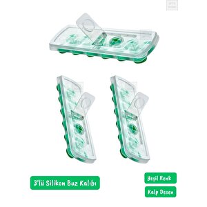 3’lü Buz Kalıbı Silikon Buzluk 12 Bölmeli Kalp Desenli Buz Küpü Bpa Free
