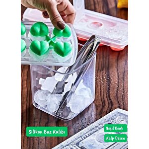 3’lü Buz Kalıbı Silikon Buzluk 12 Bölmeli Kalp Desenli Buz Küpü Bpa Free