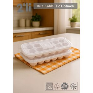 2'li Set Buz Kalıbı 12 Bölmeli Esnek Silikon Buz Küpü Bpa Free Yuvarlak Bas Parmak Buzluk Çapı 3,5 Cm Pembe