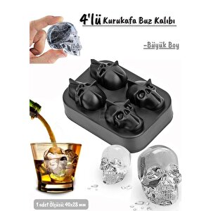 4’lü Kuru Kafa Buz Kalıbı Silikon Kurukafa Çikolata Kalıbı Siyah 40x28 Mm