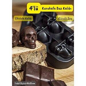 4’lü Kuru Kafa Buz Kalıbı Silikon Kurukafa Çikolata Kalıbı Siyah 40x28 Mm