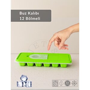 12 Bölmeli Buz Kalıbı Esnek Silikon Buz Küpü Bpa Free Kare Bas Parmak Buzluk 3x3 Yeşil