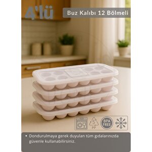 4'lü Set Buz Kalıbı 12 Bölmeli Esnek Silikon Buz Küpü Bpa Free Yuvarlak Bas Parmak Buzluk Çapı 3,5 Cm Pembe
