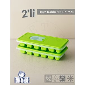 2'li Set Buz Kalıbı 12 Bölmeli Esnek Silikon Buz Küpü Bpa Free Kare Bas Parmak Buzluk 3x3 Yeşil