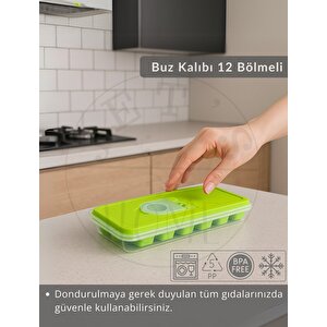 4'lü Set Buz Kalıbı 12 Bölmeli Esnek Silikon Buz Küpü Bpa Free Kare Bas Parmak Buzluk 3x3 Yeşil