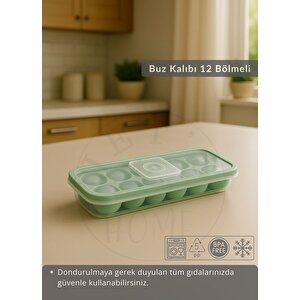 12 Bölmeli Buz Kalıbı Esnek Silikon Buz Küpü Bpa Free Yuvarlak Bas Parmak Buzluk Çapı 3,5 Cm Yeşil