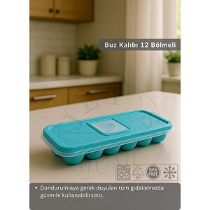 12 Bölmeli Buz Kalıbı Esnek Silikon Buz Küpü Bpa Free Kare Bas Parmak Buzluk Çapı 3,5 Cm Mavi