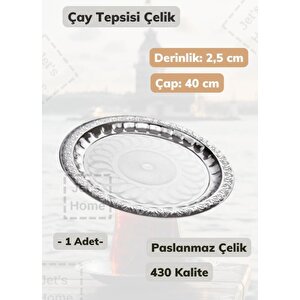 Çelik Çay Tepsisi 40 Cm Paslanmaz Çelik Tepsi