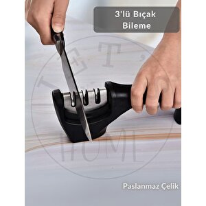 Bıçak Bileme Aleti Üç Kısımlı Bıçak Bileyici Paslanmaz Çelik 20 Cm