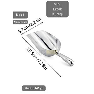 Mini Erzak Küreği Alüminyum Bakliyat Küreği Un Küreği Kuruyemiş Küreği Hacim 140 Gr No:1 18 Cm