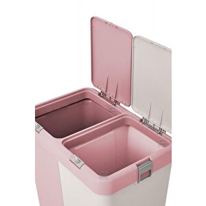 2’li Kirli Sepeti 80 Litre Çamaşır Sepeti Dokunmatik Kirli Çamaşır Sepeti Pembe-beyaz
