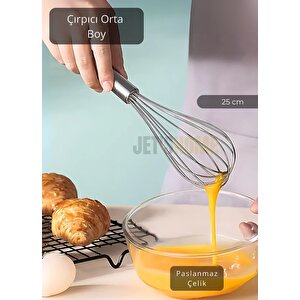 Çelik Çırpıcı Orta Boy Yumurta Çırpıcı Kek Çırpıcı Çorba Çırpıcısı 25 Cm