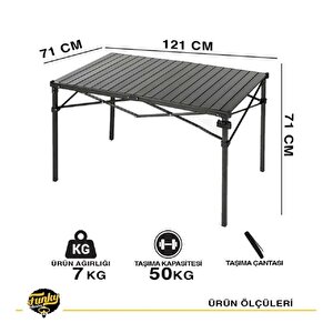 Volcano Xl Katlanabilir Alüminyum Kamp Masası (120x71x71cm)–siyah