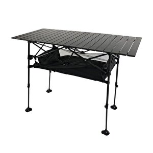 Caravan Class Katlanabilir Teleskopik Ayaklı Alüminyum Kamp Masası (95x55x68-96cm)-siyah