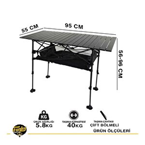 Caravan Class Katlanabilir Teleskopik Ayaklı Alüminyum Kamp Masası (95x55x68-96cm)-siyah