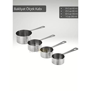 4’lü Bakliyat Ölçek Kabı Paslanmaz Çelik Mamul Ölçü Kabı Sıvı Hacimli Ölçü Kaşığı