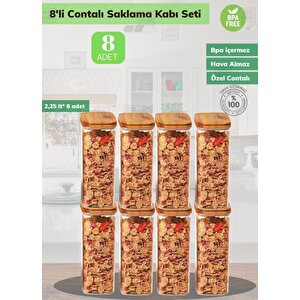 8’li Saklama Kabı Seti Bpa Free Erzak Bakliyat Kutusu Bambu Desen
