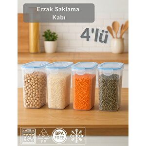 4'lü Set Saklama Kabı Kilitli Kapaklı Hava Almaz Erzak Kabı Bpa Free Vakumlu Bakliyat saklama kabı