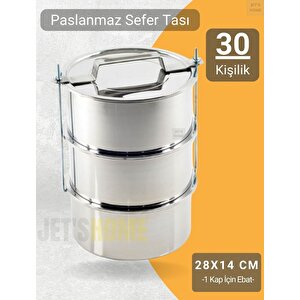 3’lü Sefer Tası 28x14 Cm Yemek Taşıma Kabı Paslanmaz Çelik No:9 Kapasite 30 Kişilik
