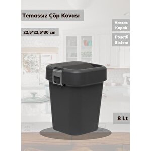 Çöp Kovası Aç-kapa Banyo Çöp Kutusu Küçük Mutfak Çöp Kovası Siyah 8 Litre