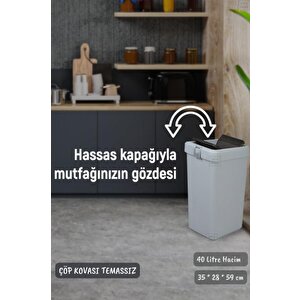 Çöp Kovası Bas Çek Mutfak Banyo Çöp Kutusu Gri 40 Litre