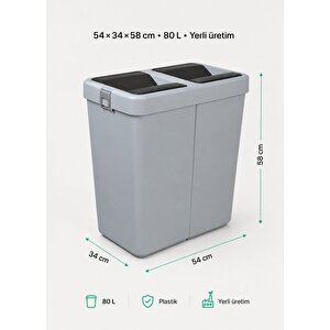 Gri Sallanır Kapaklı Büyük Boy Mutfak Çöp Kovası 80 L - Geniş Çöp Kutusu