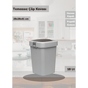 Çöp Kovası Bas Çek Mutfak Banyo Çöp Kutusu Gri 18 Litre