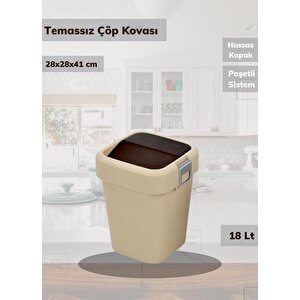 Çöp Kovası Bas Çek Mutfak Banyo Çöp Kutusu Bej 18 Litre