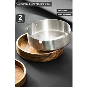 2’li Set Küllük 8 Cm Paslanmaz Çelik Kül Tablası Sigara Küllüğü