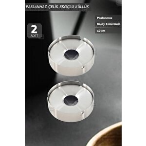 2’li Skoçlu Küllük 10 Cm Paslanmaz Çelik Kül Tablası Sigara Küllüğü