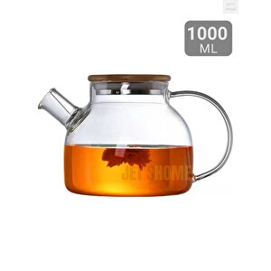 Cam Demlik Isıya Dayanıklı Demlik Bambu Vakumlu Kapak 1000 Ml