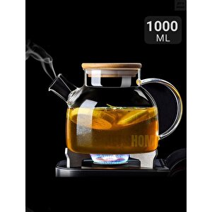 Cam Demlik Isıya Dayanıklı Demlik Bambu Vakumlu Kapak 1000 Ml