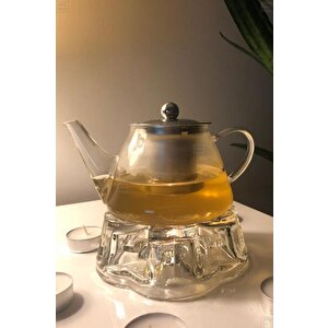 2’li Set Cam Demlik Ve Cam Isıtıcı Süzgeçli Demlik 500 Ml Bitki Çayı Demliği Borasilikat