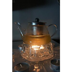 2’li Set Cam Demlik Ve Cam Isıtıcı Süzgeçli Demlik 500 Ml Bitki Çayı Demliği Borasilikat