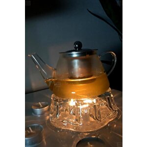 2’li Set Cam Demlik Ve Cam Isıtıcı Süzgeçli Demlik 500 Ml Bitki Çayı Demliği Borasilikat