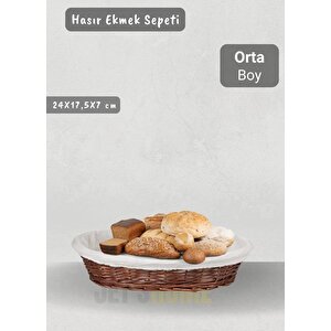 Hasır Ekmek Sepeti Oval Çok Amaçlı Sepet Orta Boy Yılbaşı Sepeti 24 Cm