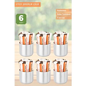 6’ Lı Set Şeker Kabı Paslanmaz Stick Şekerlik Çelik İnox 7 Cm