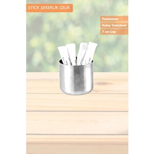 6’ Lı Set Şeker Kabı Paslanmaz Stick Şekerlik Çelik İnox 7 Cm