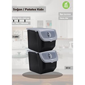 2’li Siyah Patateslik Soğanlık Erzak Kutusu Patates Soğan Sepeti Sebzelik 12 Lt* 2