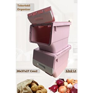 2’li Tekerlekli Organizer Bpa Free Erzak Kutusu Sebzelik Soğanlık Oyuncaklık Pembe 24 Lt
