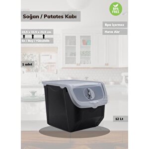 Tekli Siyah Patateslik Soğanlık Erzak Kutusu Patates Soğan Sepeti Sebzelik 12 Lt